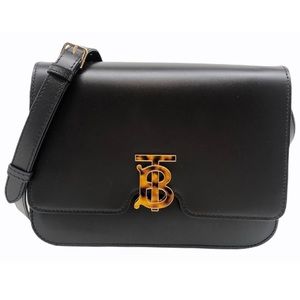 Burberry New With Tags TB Medium Logo Black Coffee Leather Bag